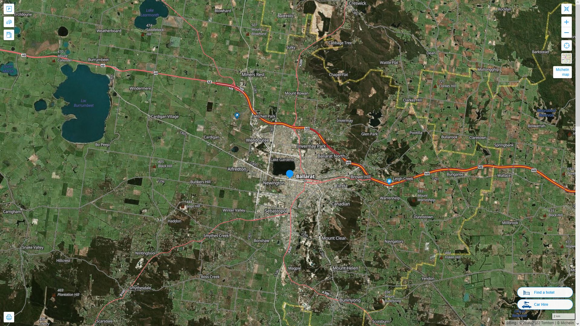 Ballarat Highway and Road Map with Satellite View